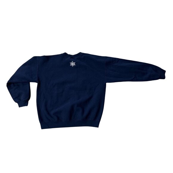 Vintage Christmas Sweatshirt Embroidered Snowman Navy Blue Size Large Retro - Picture 3 of 8